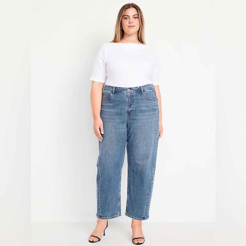 High Rise Barrel Leg Baggy Ankle Old Navy Jeans Size 20 Medium Wash - Picture 4 of 15